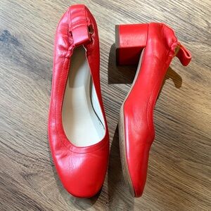Everlane Made in Italy Red Leather Block Heel Shoes